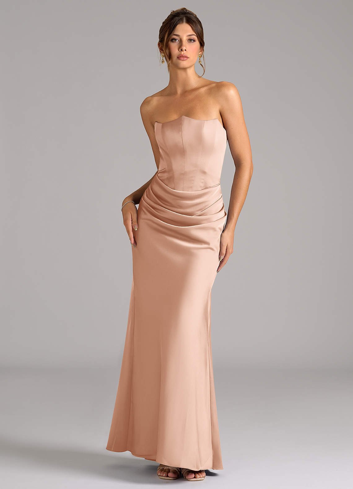 Debby Mermaid Strapless Stretch Satin Bridesmaid Dress in rose gold