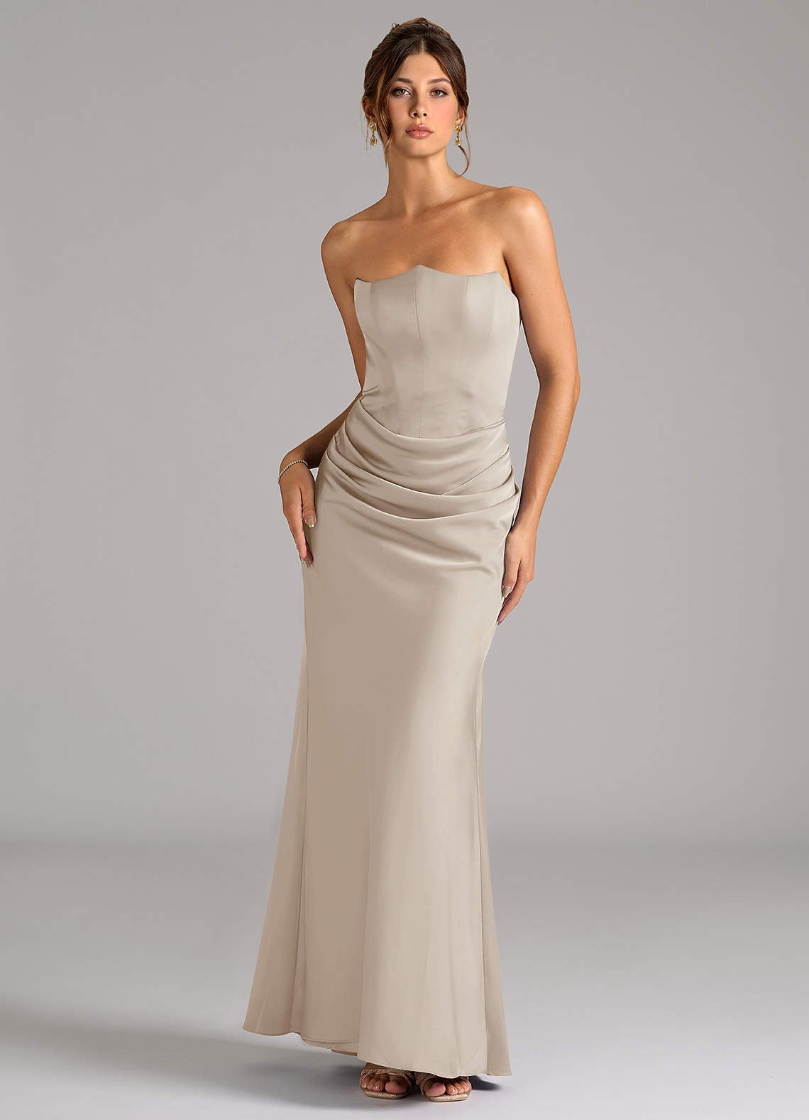 Debby Mermaid Strapless Stretch Satin Bridesmaid Dress in Frost