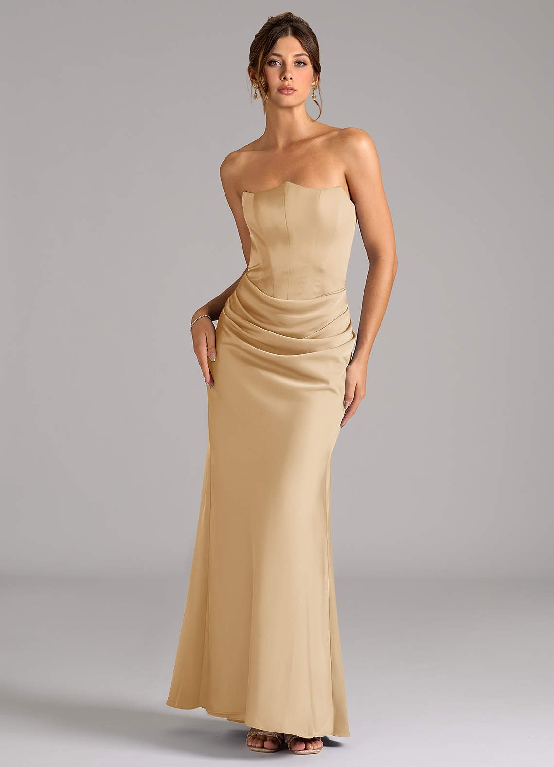 Debby Mermaid Strapless Stretch Satin Bridesmaid Dress in Gold
