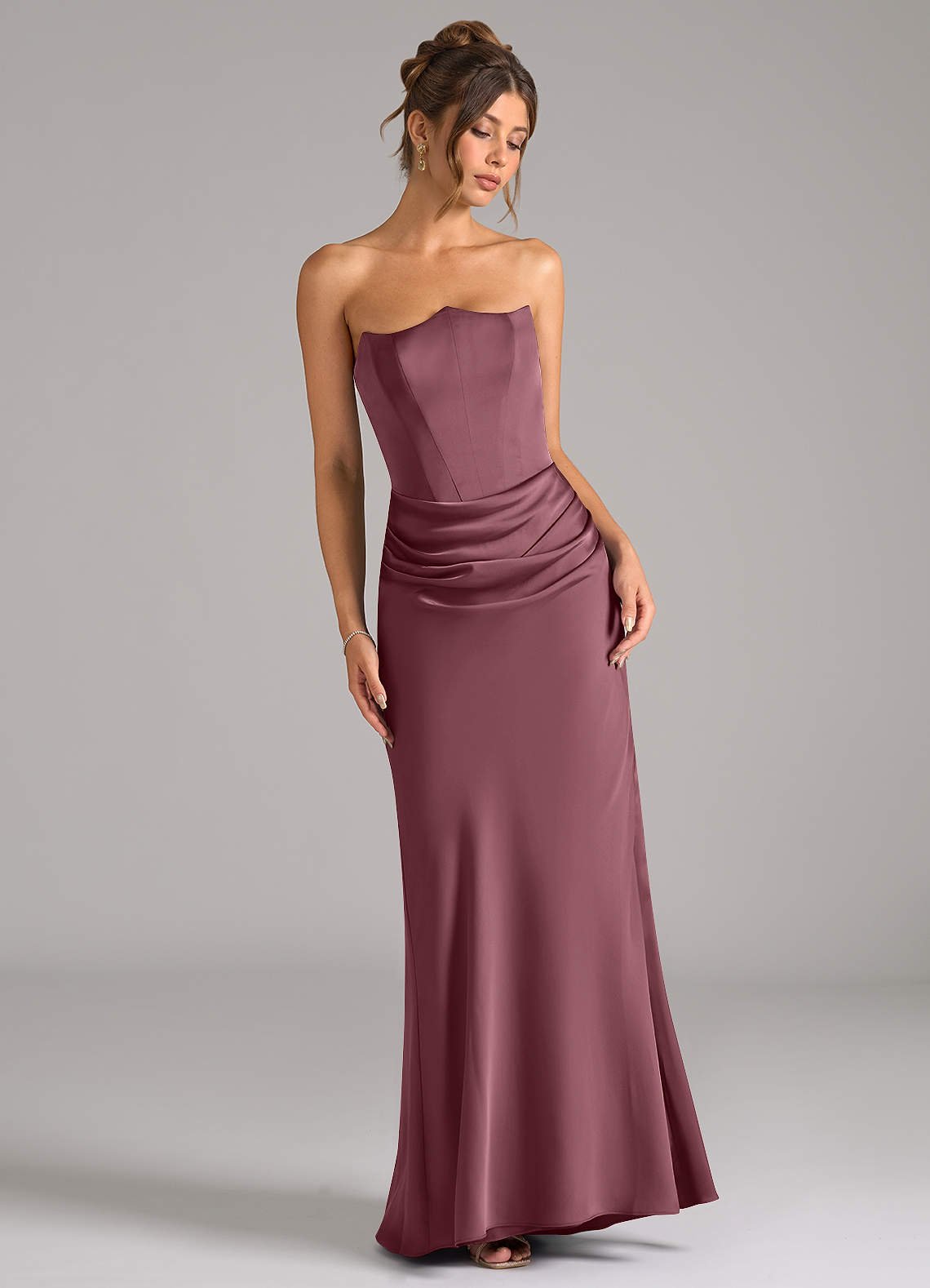 Debby Mermaid Strapless Stretch Satin Bridesmaid Dress in Desert Rose
