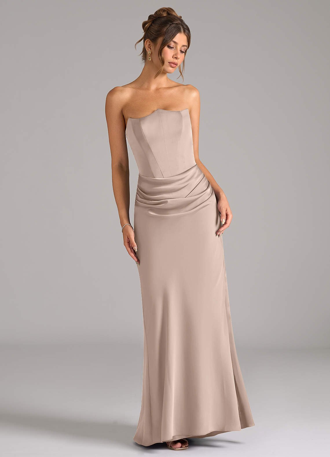Debby Mermaid Strapless Stretch Satin Bridesmaid Dress in English Rose
