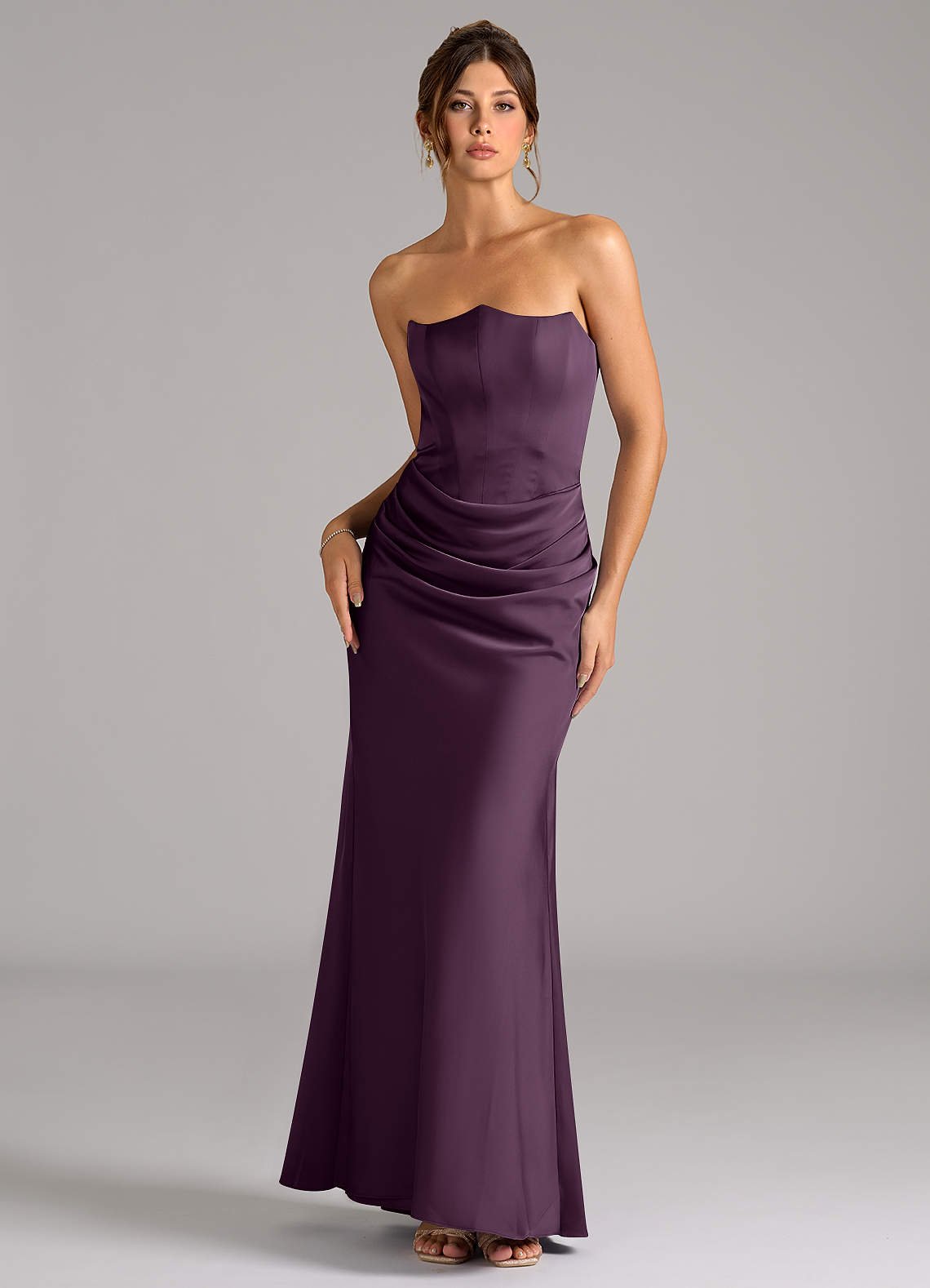 Debby Mermaid Strapless Stretch Satin Bridesmaid Dress in Plum