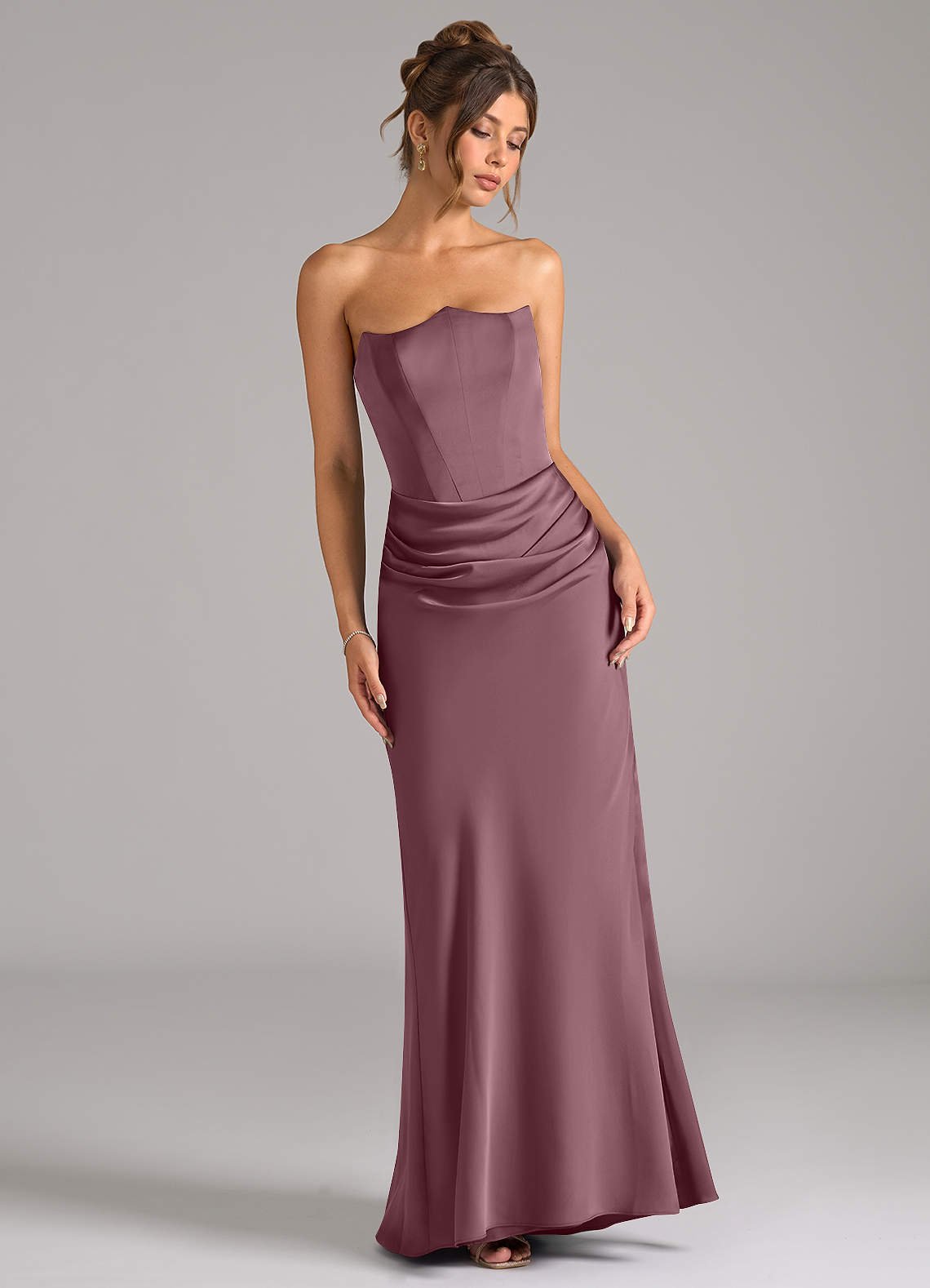 Debby Mermaid Strapless Stretch Satin Bridesmaid Dress in Amethyst