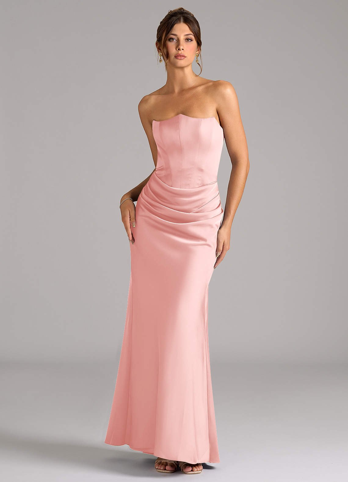 Debby Mermaid Strapless Stretch Satin Bridesmaid Dress in Powder Pink