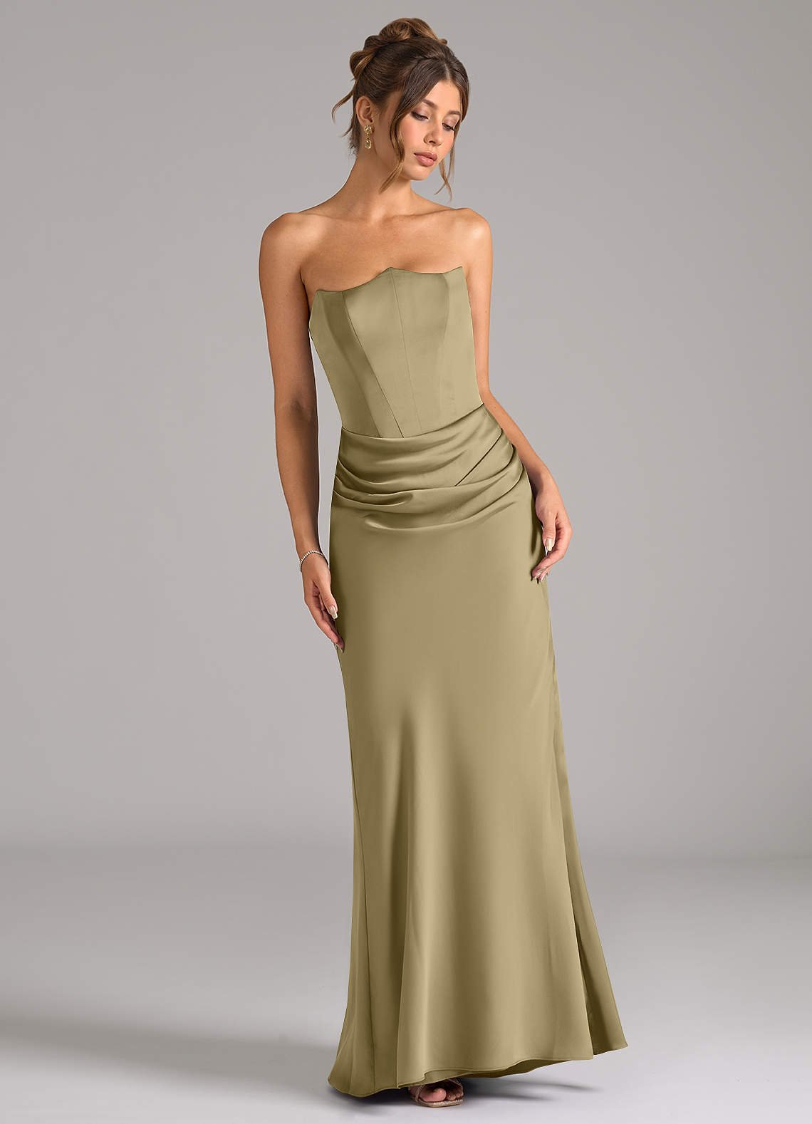 Debby Mermaid Strapless Stretch Satin Bridesmaid Dress in Moss Green