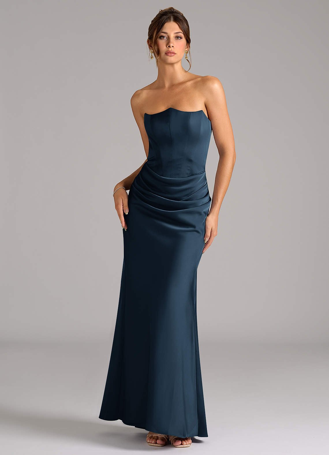 Debby Mermaid Strapless Stretch Satin Bridesmaid Dress in Dark Navy