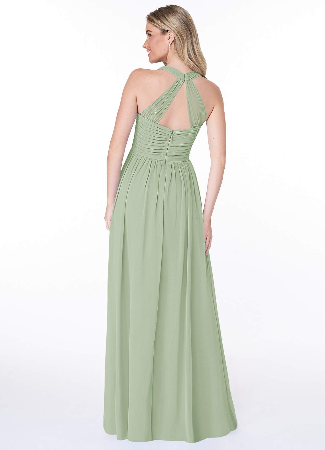 Jaclyn A-Line Halter Chiffon Bridesmaid Dress in Dusty Sage