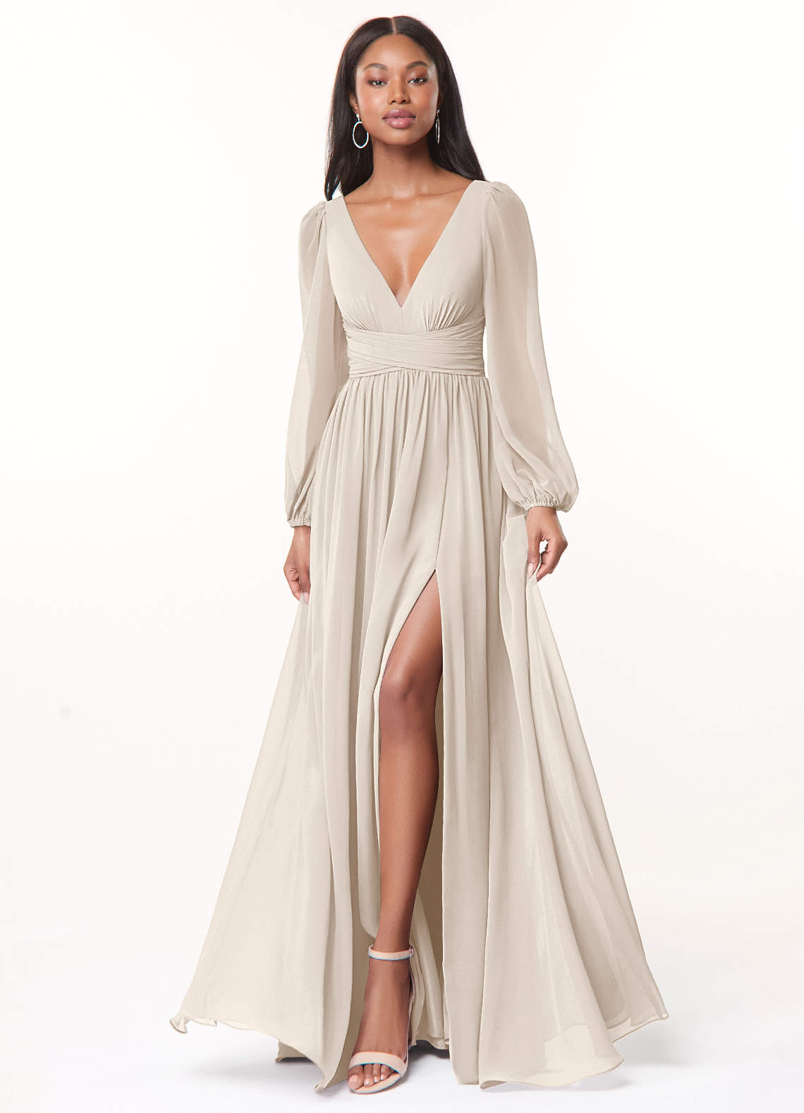 Norah A-Line V-Neck Chiffon Bridesmaid Dress in White Alabaster