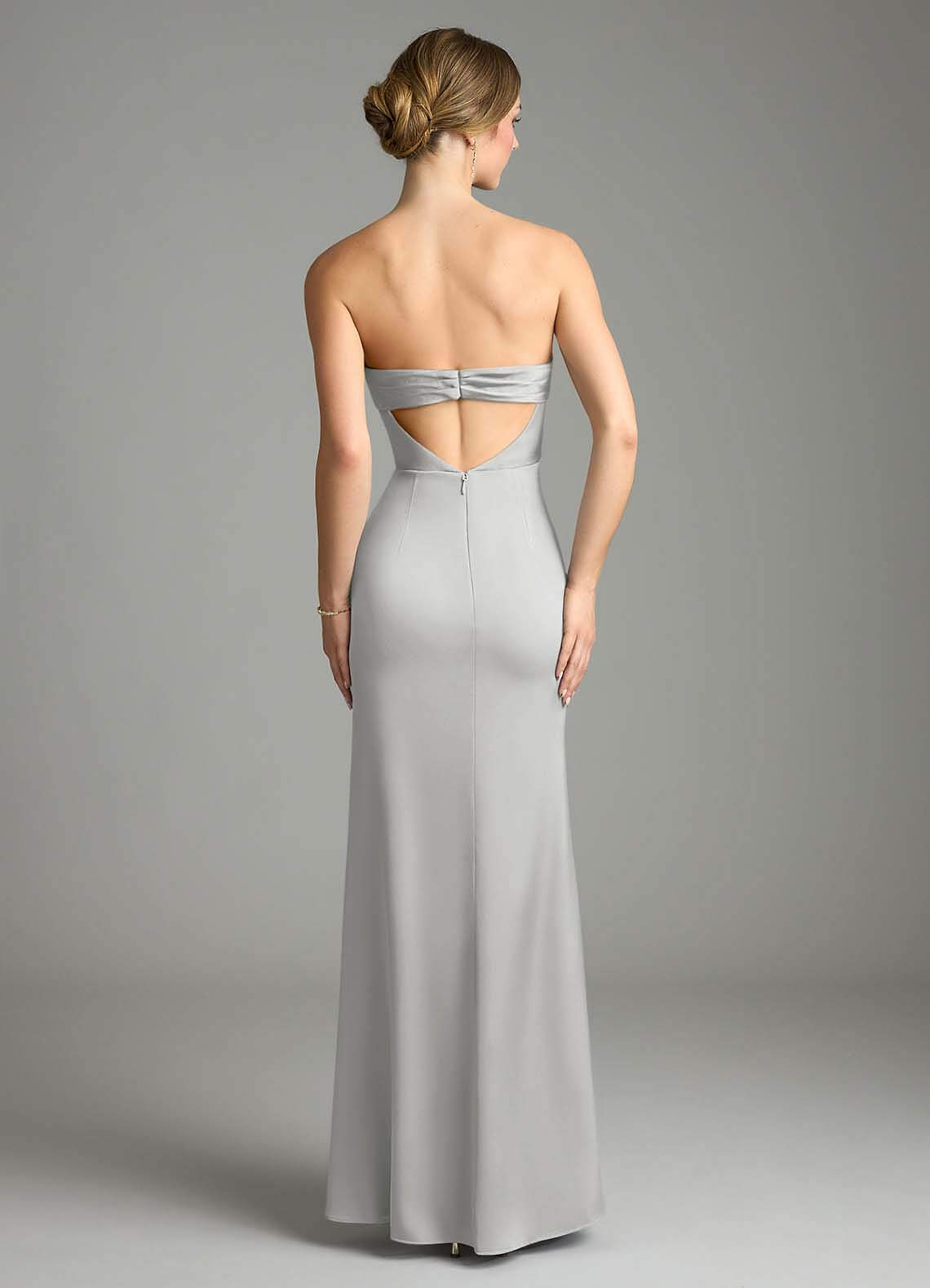 Leonis Mermaid Cowl-Neck Stretch Satin Bridesmaid Dress in Silver