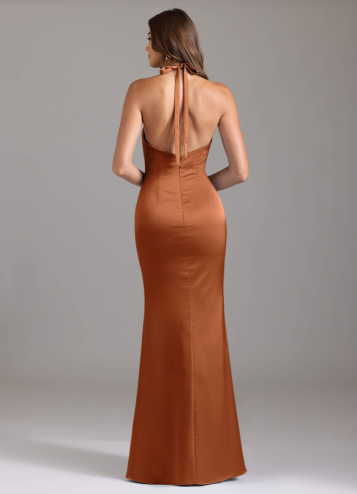 Valerie Mermaid V-Neck Stretch Satin Bridesmaid Dress in Copper