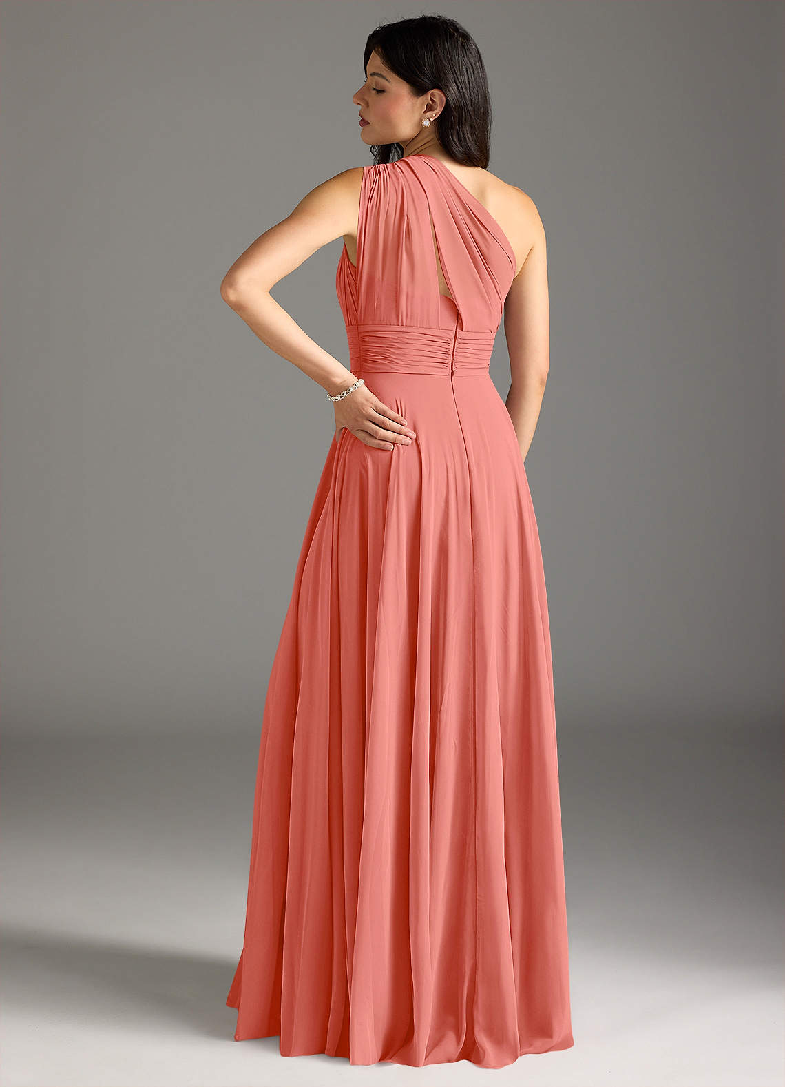 Charlize A-Line One-Shoulder Chiffon Bridesmaid Dress in Salmon Pink