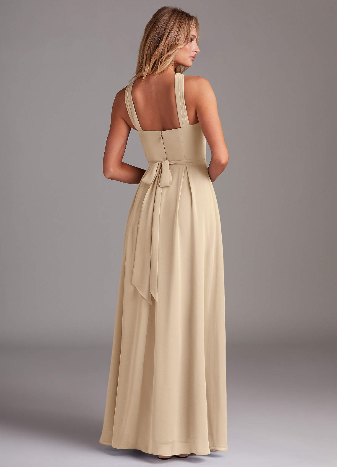 Dixie A-Line Halter Chiffon Bridesmaid Dress in Champagne
