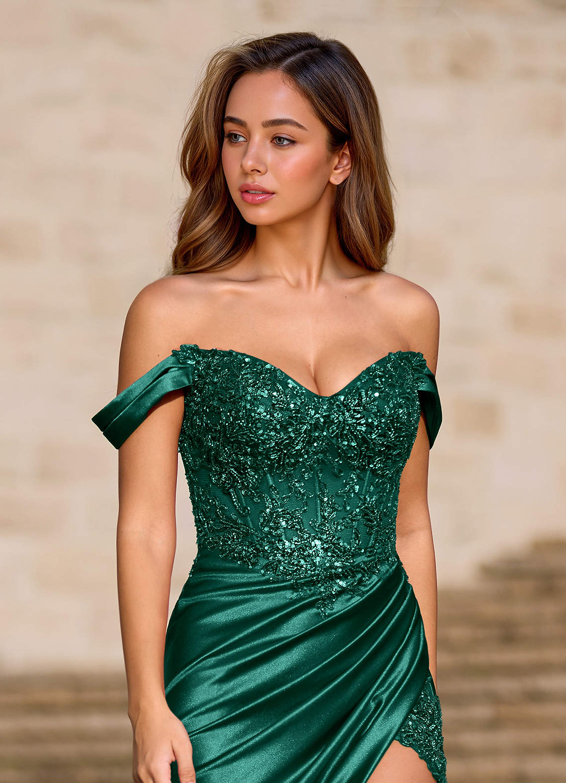 Deliacor Mermaid Off-the-Shoulder Satin Prom Dress in green