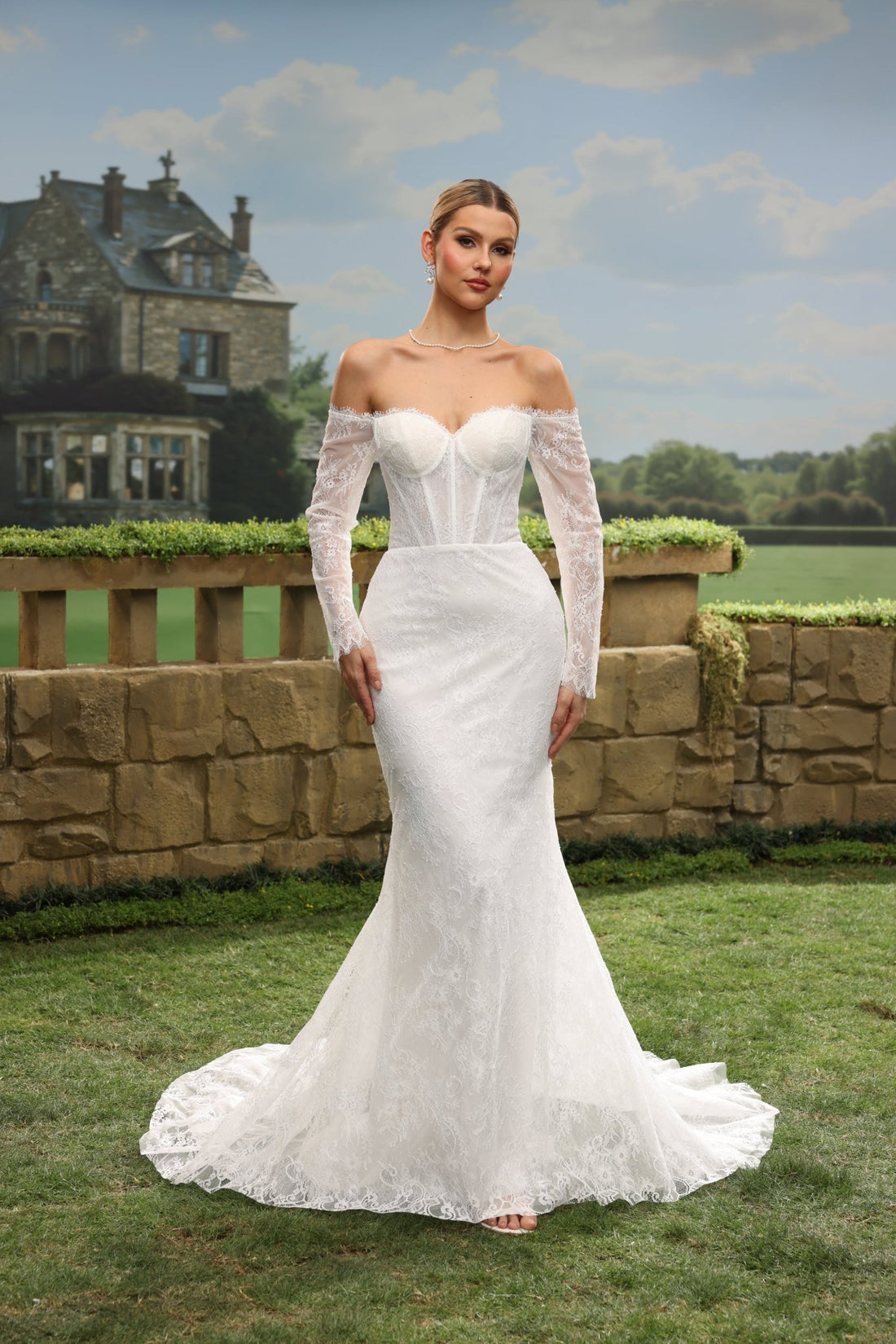 Delya Mermaid Off-the-Shoulder Sweetheart wedding dress — front view