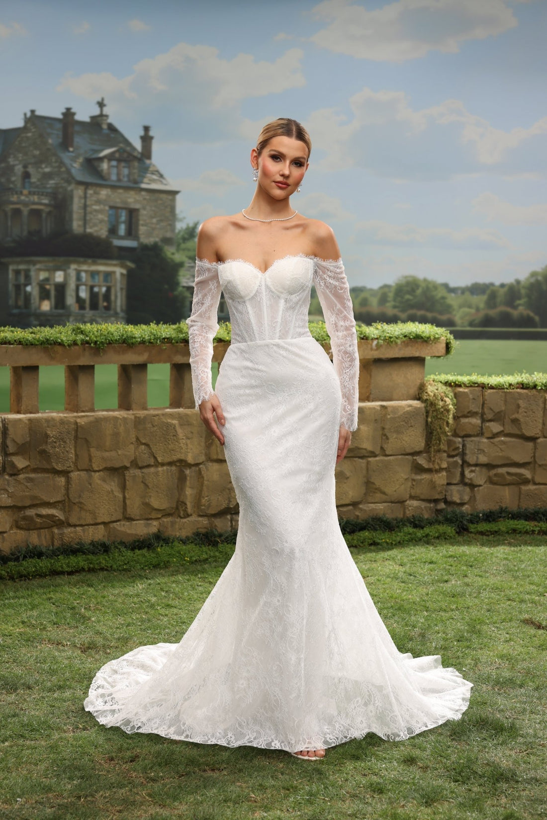 Delya Mermaid Off-the-Shoulder Sweetheart wedding dress — front view