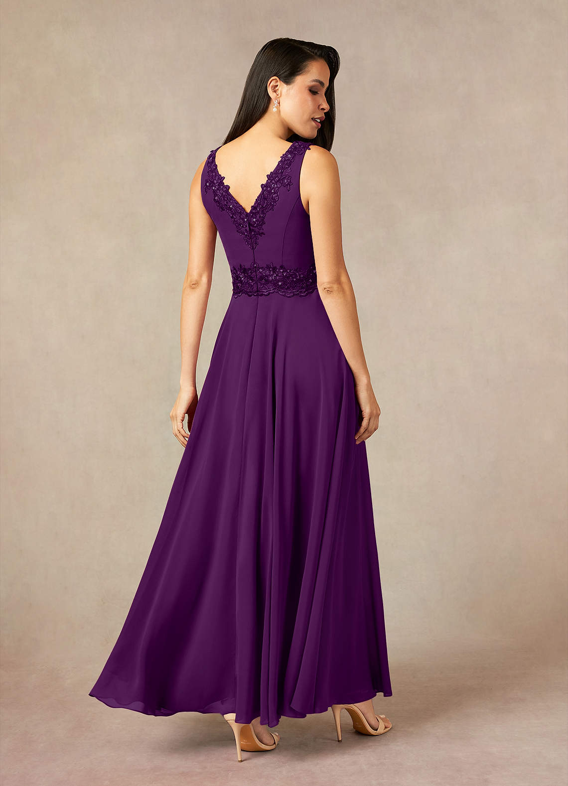 Devana A-Line V-Neck Chiffon and Lace Mother of the Bride Dress in Grape