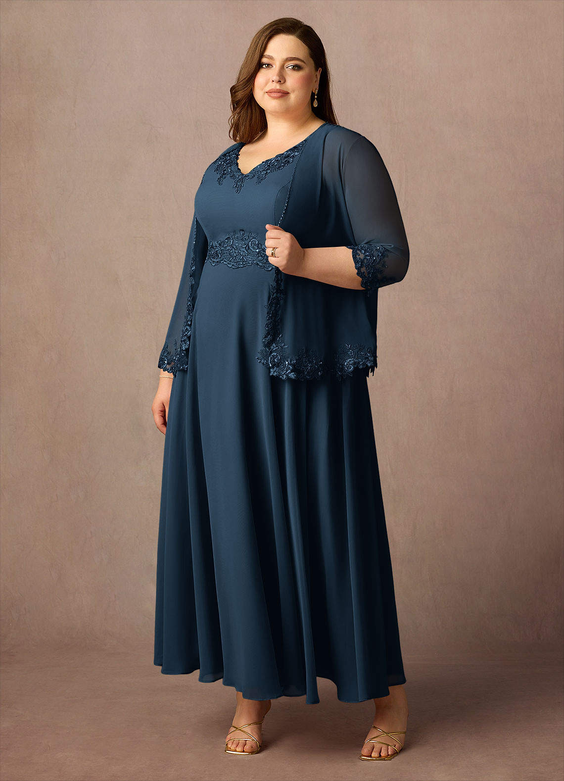 Devana A-Line V-Neck Chiffon and Lace Mother of the Bride Dress
