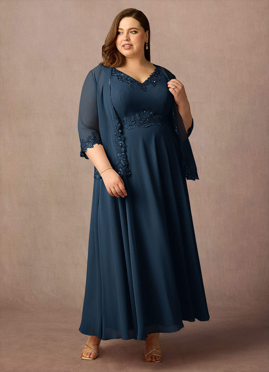 Devana A-Line V-Neck Chiffon and Lace Mother of the Bride Dress