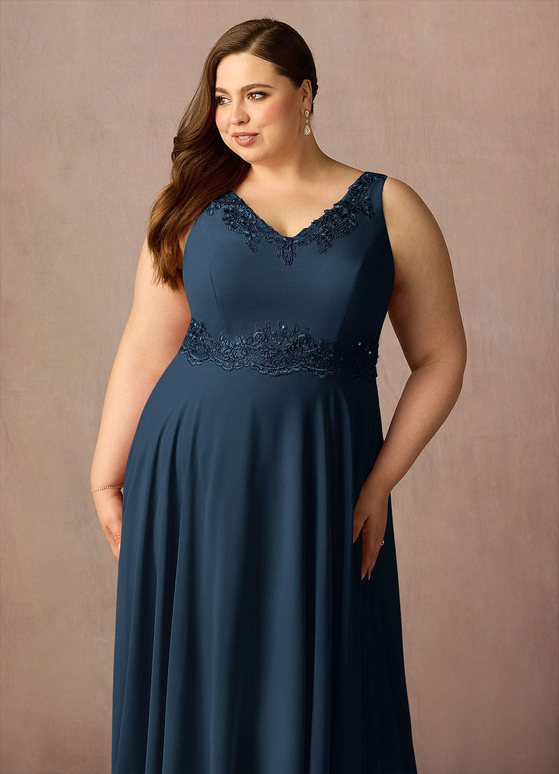 Devana A-Line V-Neck Chiffon and Lace Mother of the Bride Dress