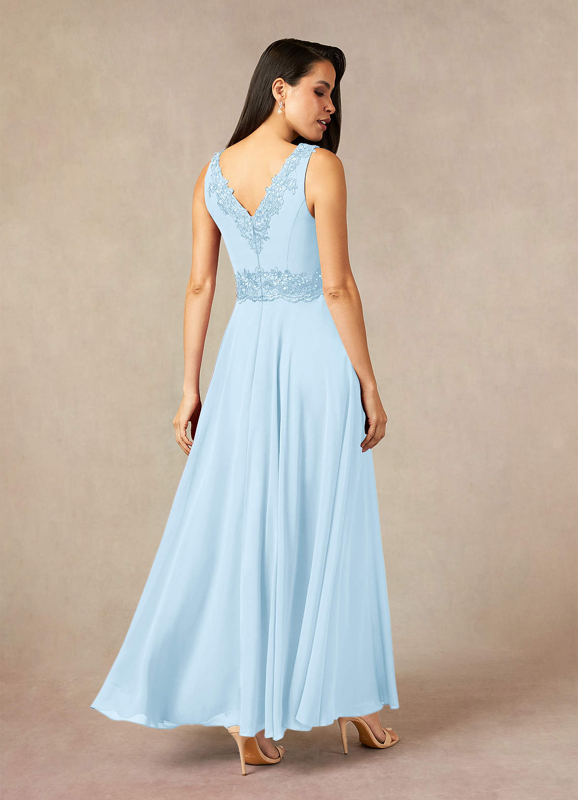 Devana A-Line V-Neck Chiffon and Lace Mother of the Bride Dress in Sky Blue
