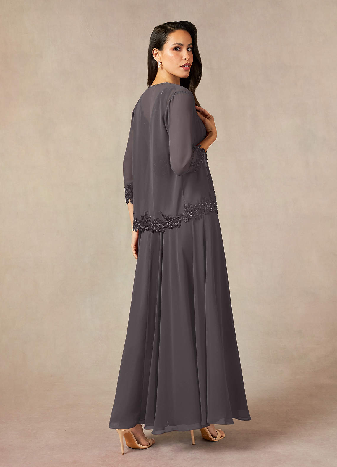 Devana A-Line V-Neck Chiffon and Lace Mother of the Bride Dress in black