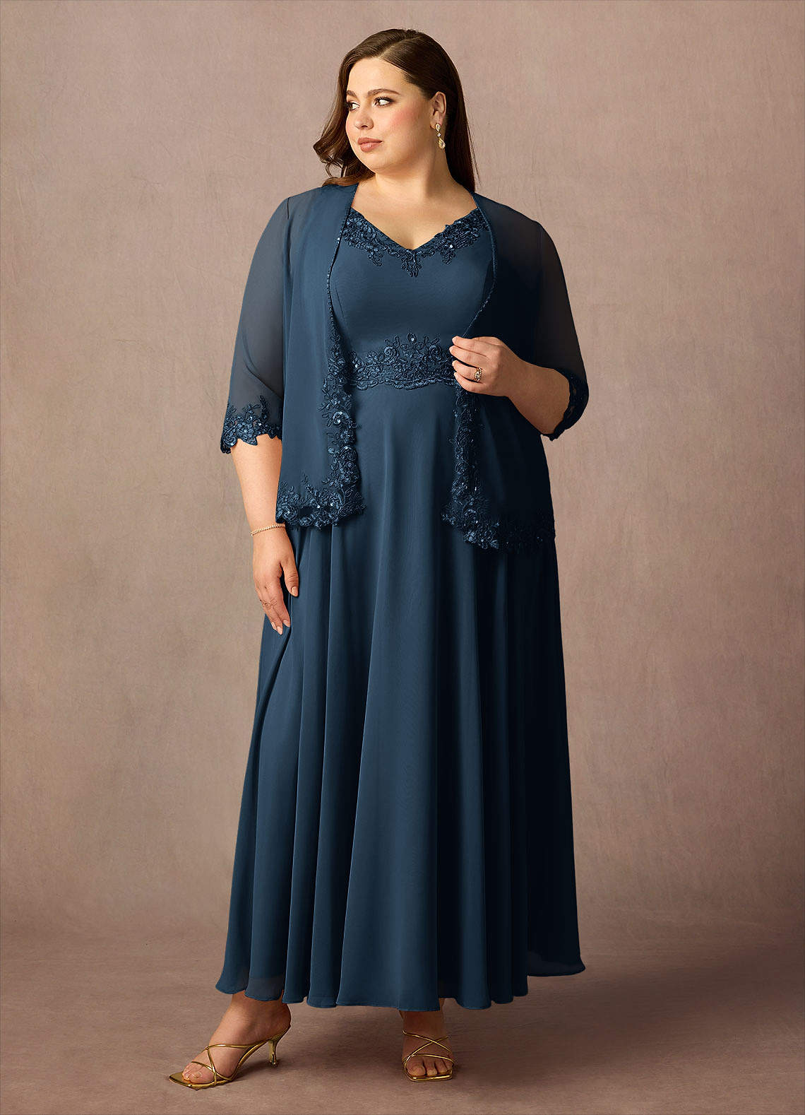 Devana A-Line V-Neck Chiffon and Lace Mother of the Bride Dress