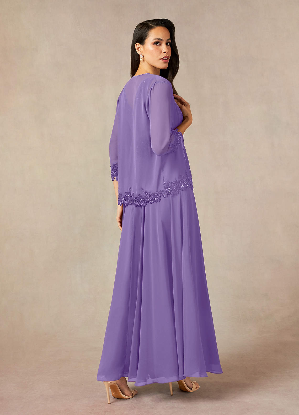 Devana A-Line V-Neck Chiffon and Lace Mother of the Bride Dress in Tahiti
