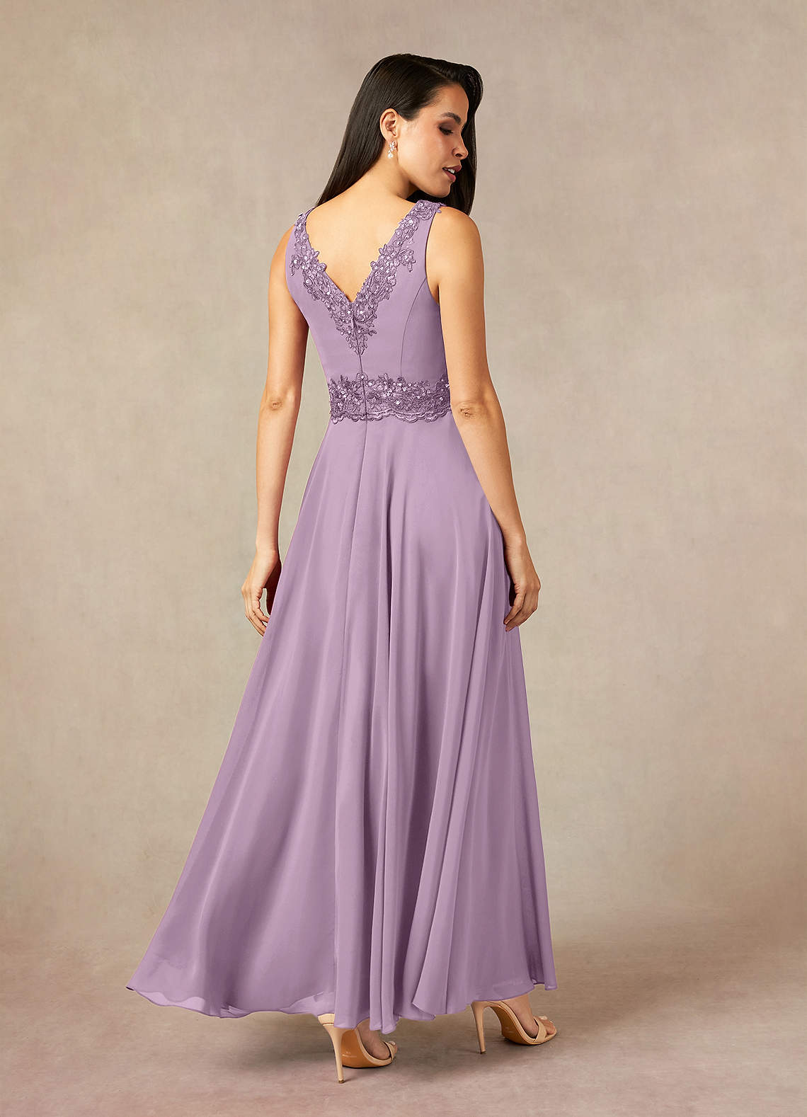 Devana A-Line V-Neck Chiffon and Lace Mother of the Bride Dress in Wisteria