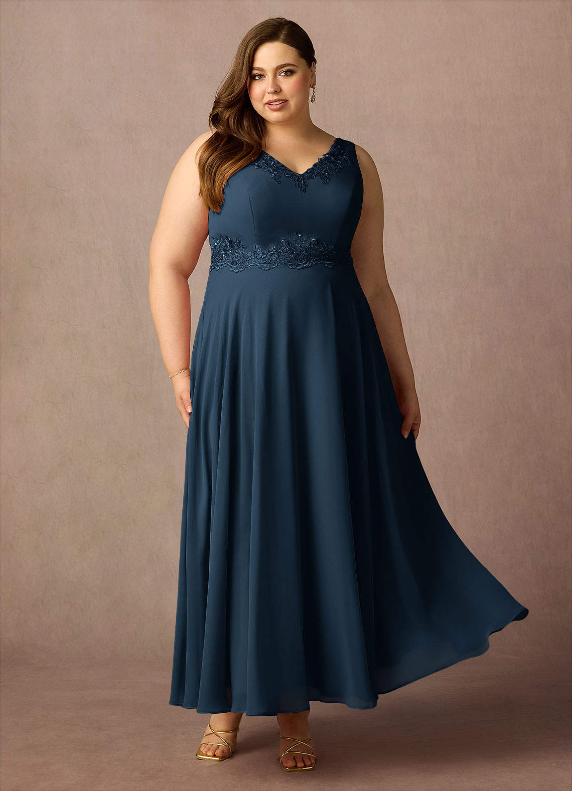 Devana A-Line V-Neck Chiffon and Lace Mother of the Bride Dress
