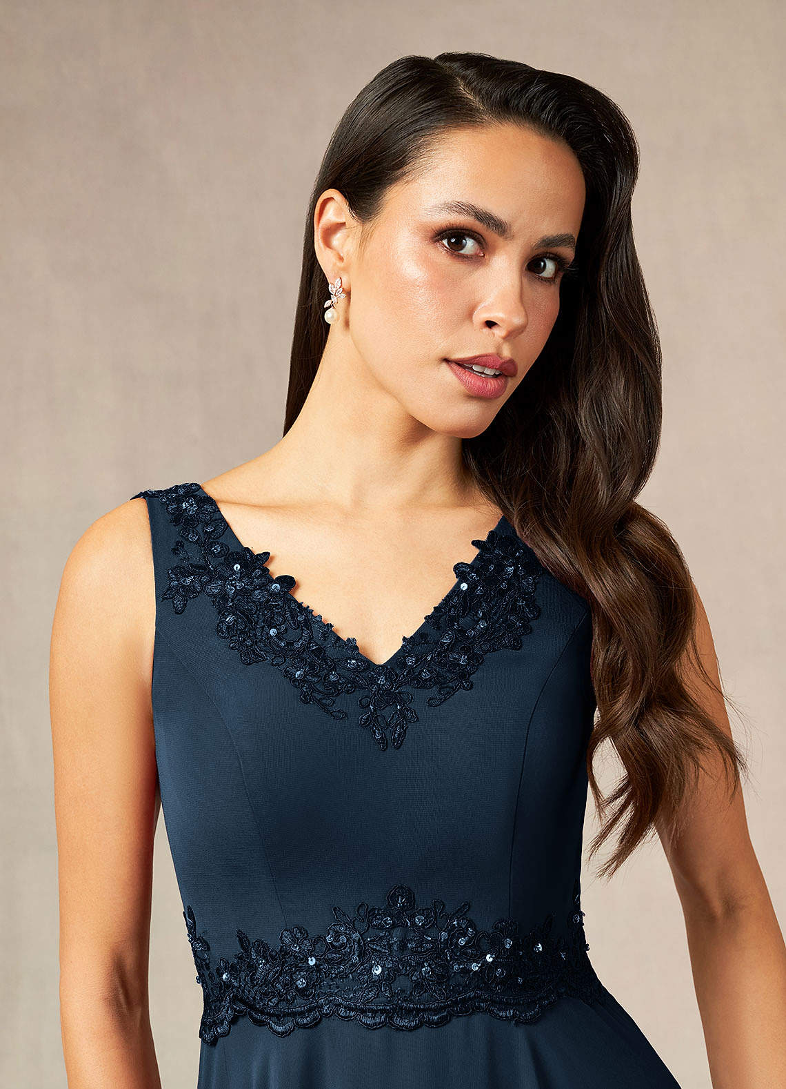 Devana A-Line V-Neck Chiffon and Lace Mother of the Bride Dress