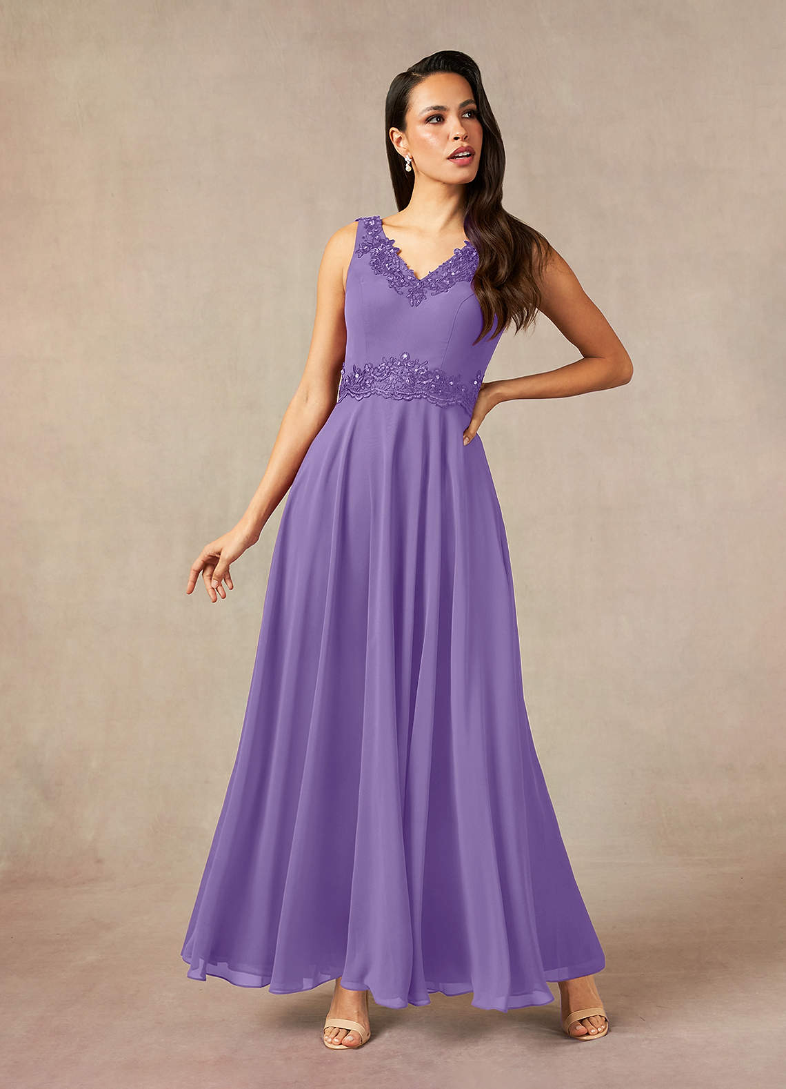 Devana A-Line V-Neck Chiffon and Lace Mother of the Bride Dress in Tahiti