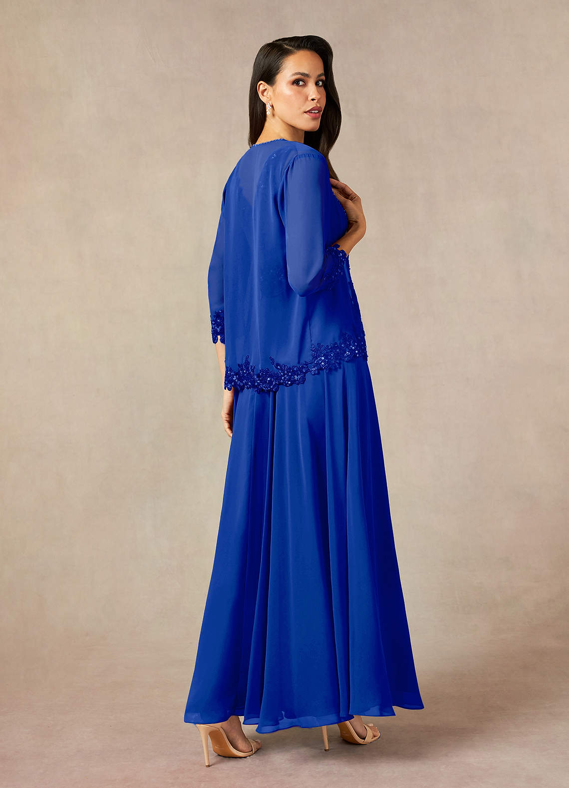 Devana A-Line V-Neck Chiffon and Lace Mother of the Bride Dress in Royal Blue