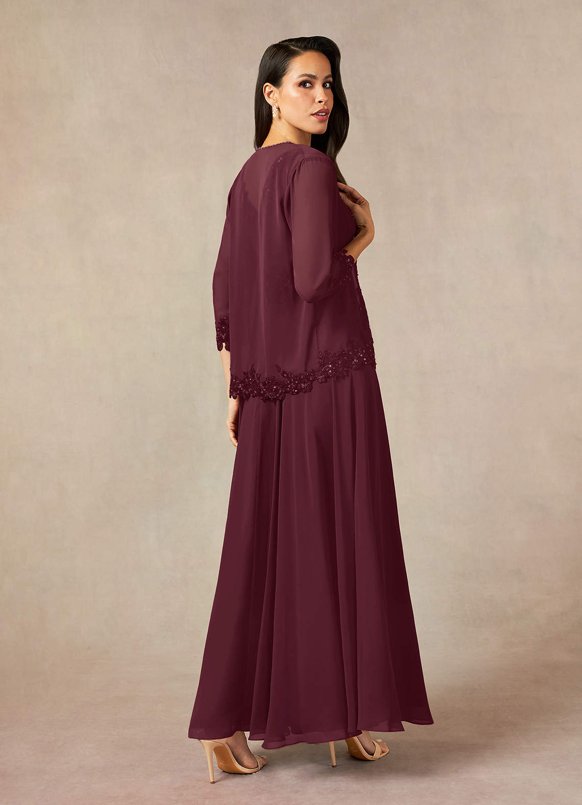 Devana A-Line V-Neck Chiffon and Lace Mother of the Bride Dress in Steel Grey