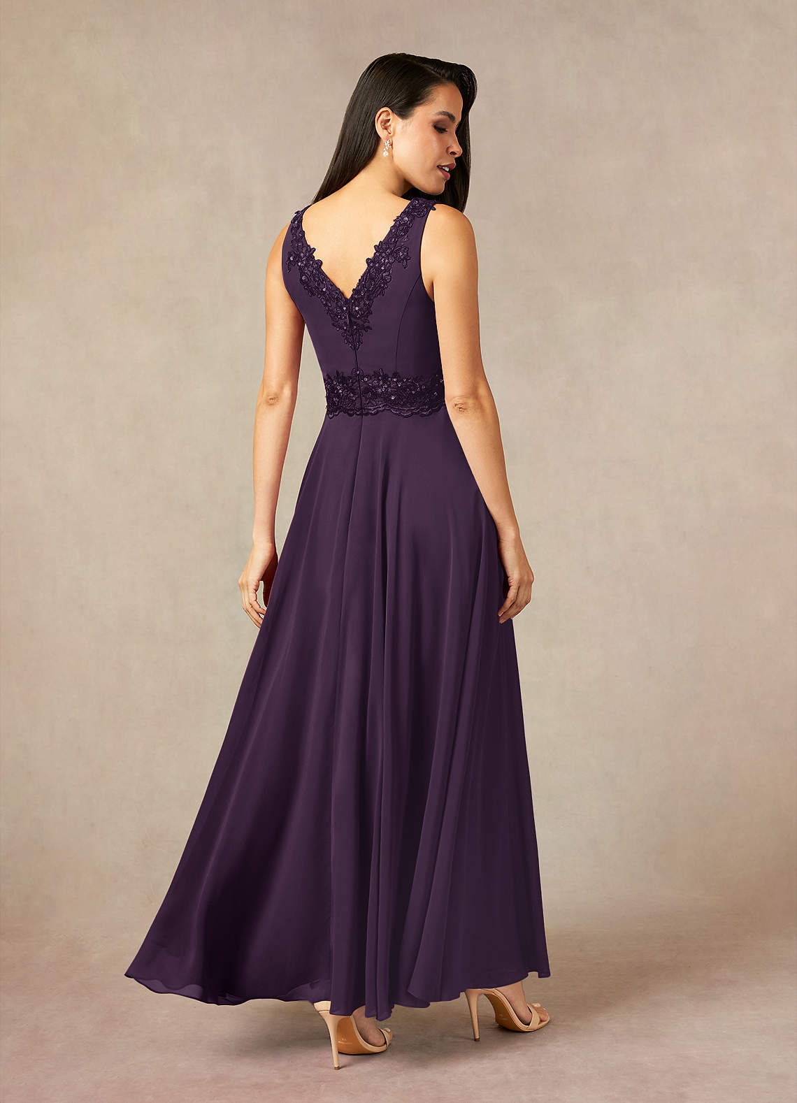 Devana A-Line V-Neck Chiffon and Lace Mother of the Bride Dress in Plum