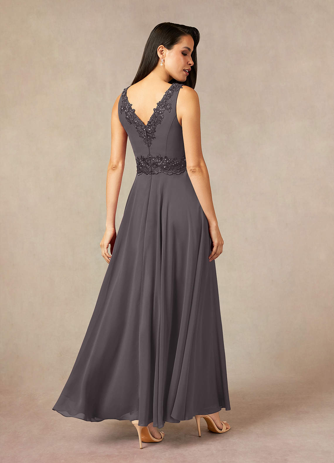 Devana A-Line V-Neck Chiffon and Lace Mother of the Bride Dress in black