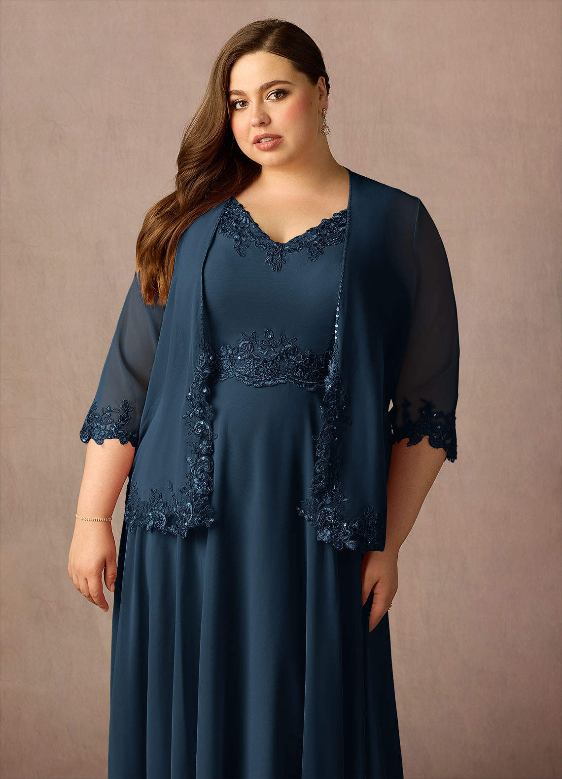 Devana A-Line V-Neck Chiffon and Lace Mother of the Bride Dress