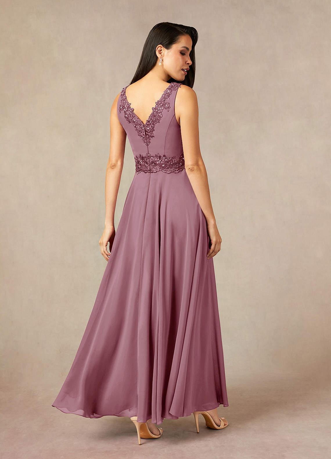Devana A-Line V-Neck Chiffon and Lace Mother of the Bride Dress in Vintage Mauve