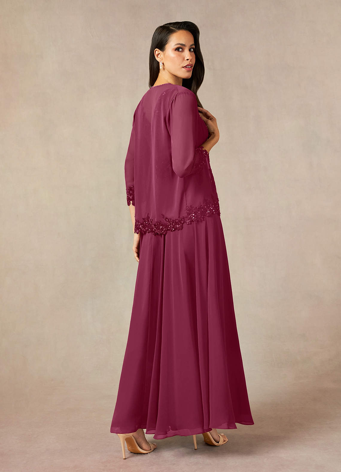Devana A-Line V-Neck Chiffon and Lace Mother of the Bride Dress in Rust