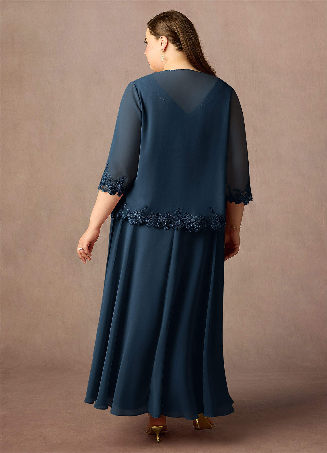 Devana A-Line V-Neck Chiffon and Lace Mother of the Bride Dress