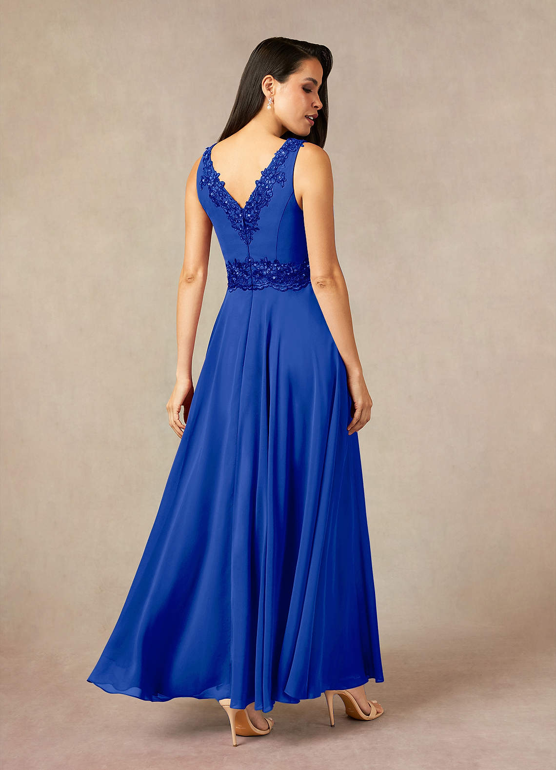 Devana A-Line V-Neck Chiffon and Lace Mother of the Bride Dress in Royal Blue