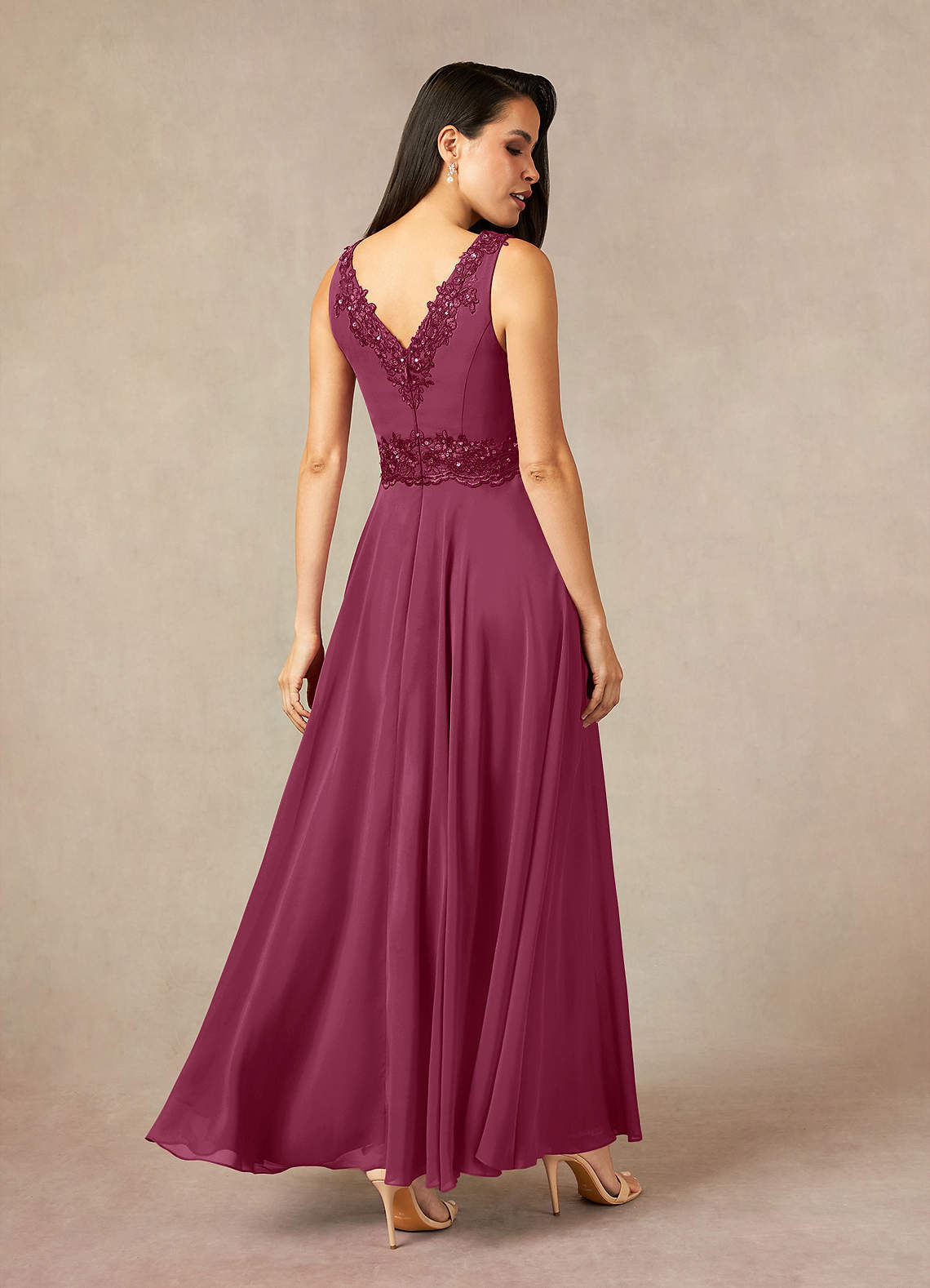 Devana A-Line V-Neck Chiffon and Lace Mother of the Bride Dress in Rust