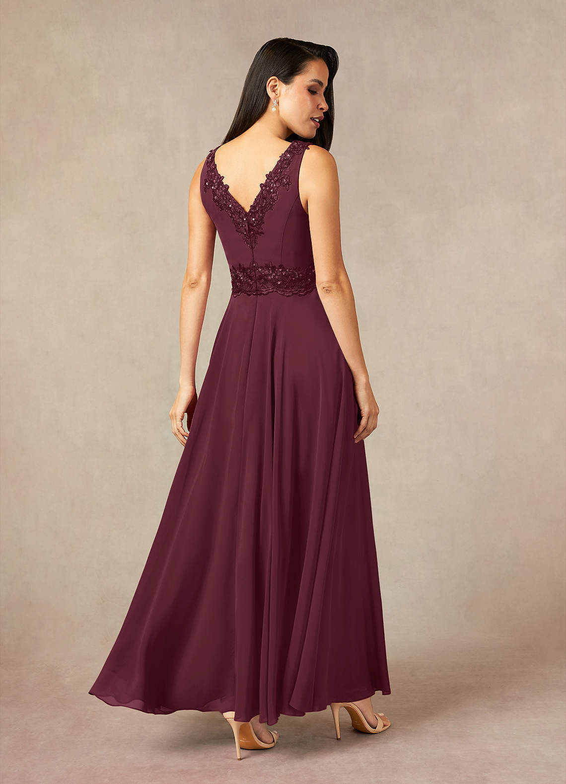 Devana A-Line V-Neck Chiffon and Lace Mother of the Bride Dress in Steel Grey