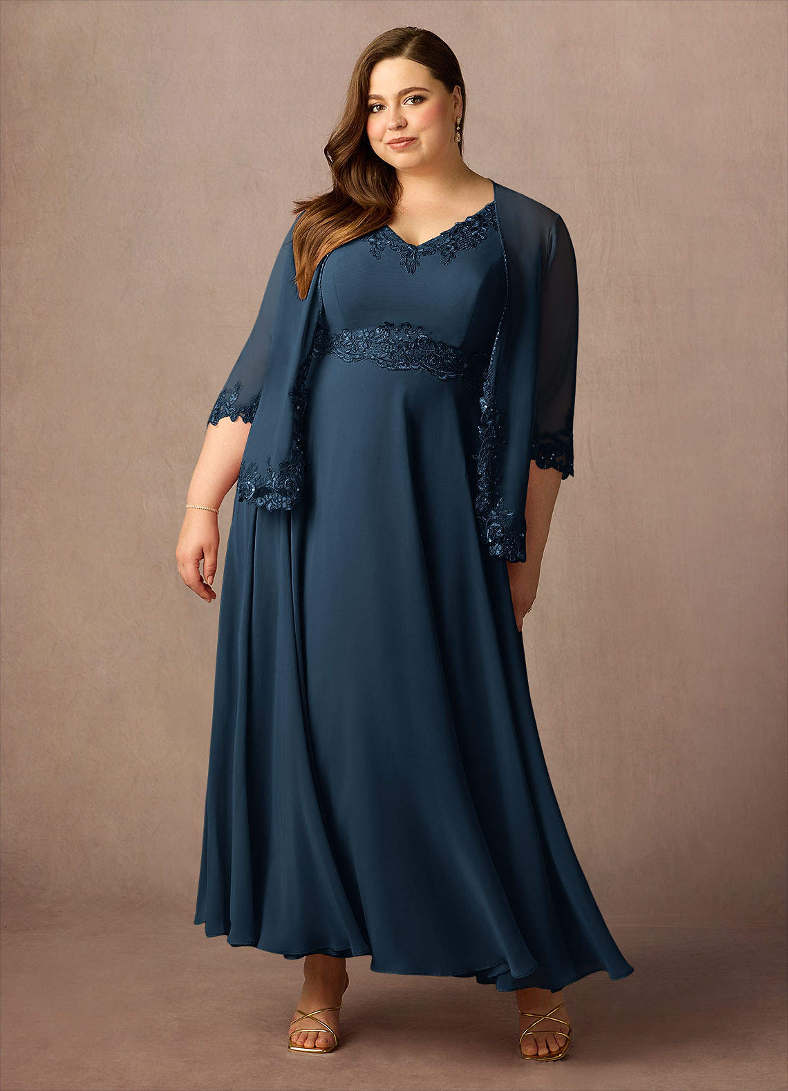 Devana A-Line V-Neck Chiffon and Lace Mother of the Bride Dress