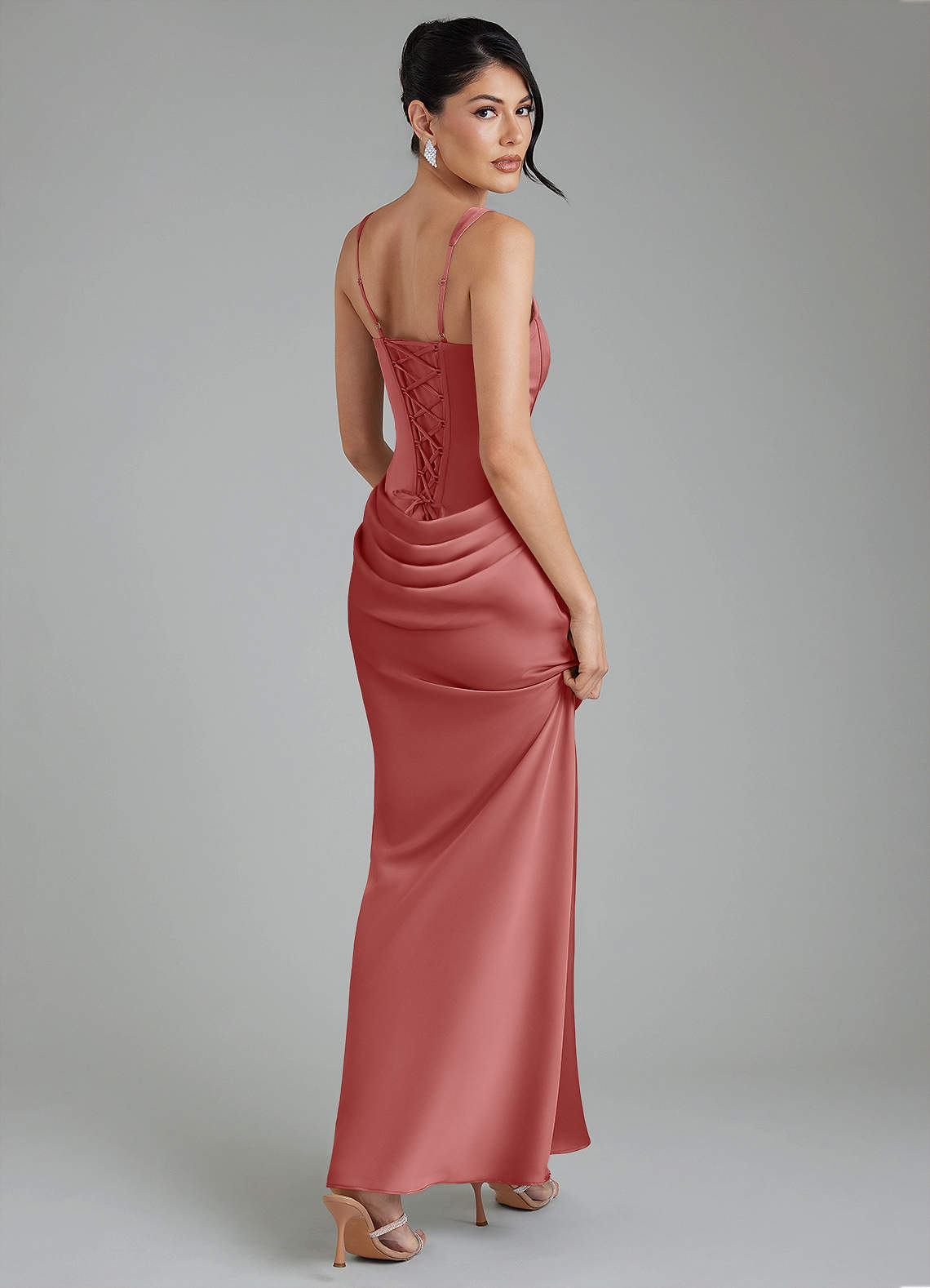 Etta Mermaid Square-Neck Stretch Satin Bridesmaid Dress in Antique Rose
