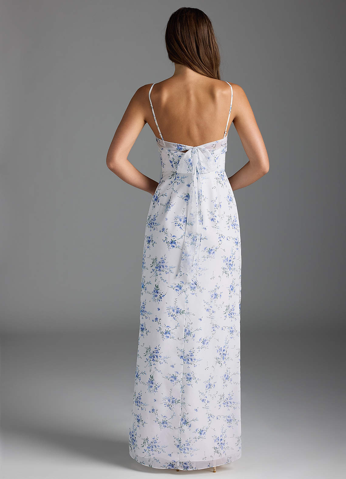 Mai Sheath Cowl-Neck Chiffon Bridesmaid Dress in Blue Cottage Floral