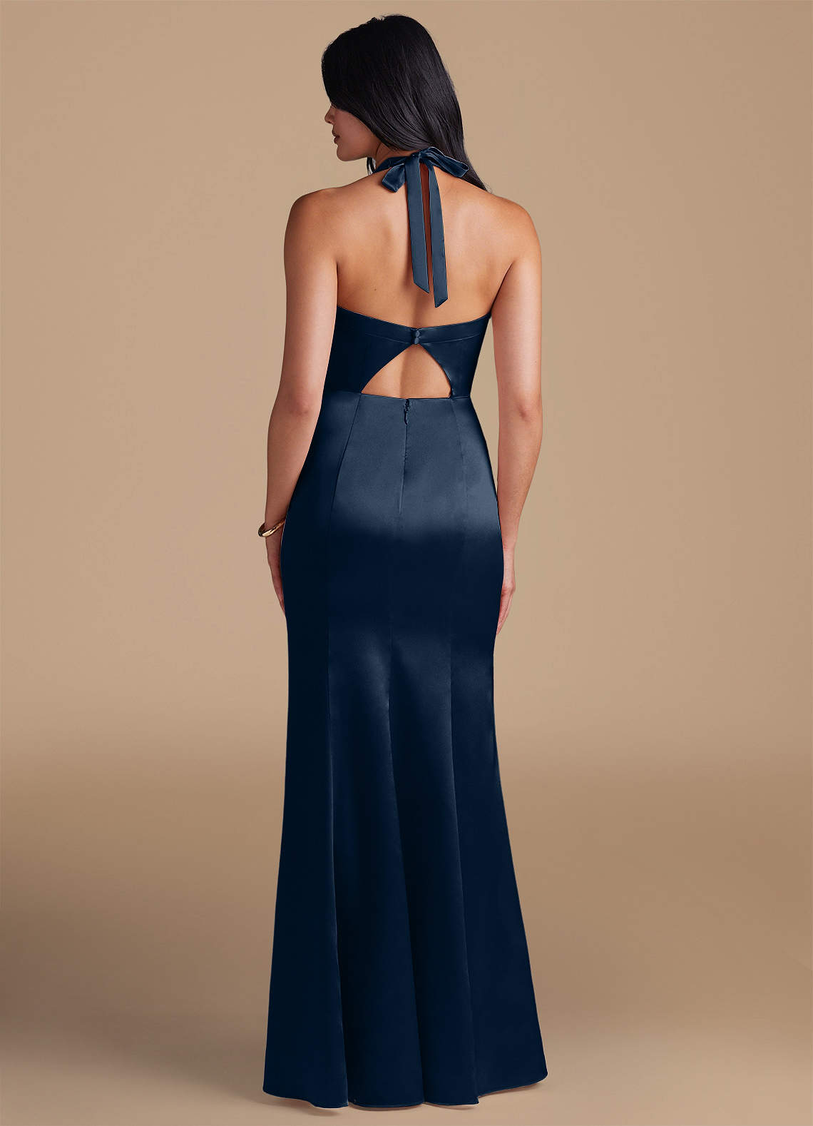 Emeria Sheath Halter Metallic Satin Bridesmaid Dress in Dark Navy