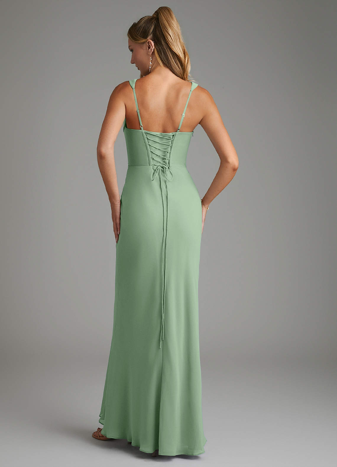 Asa Sheath Square-Neck Chiffon Bridesmaid Dress in Matcha