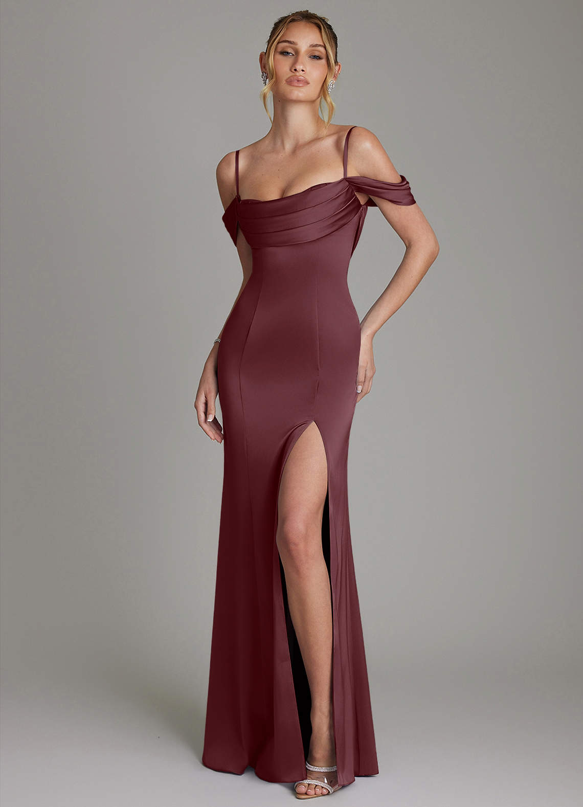 Nira Mermaid Sweetheart Stretch Satin Bridesmaid Dress in Sangria
