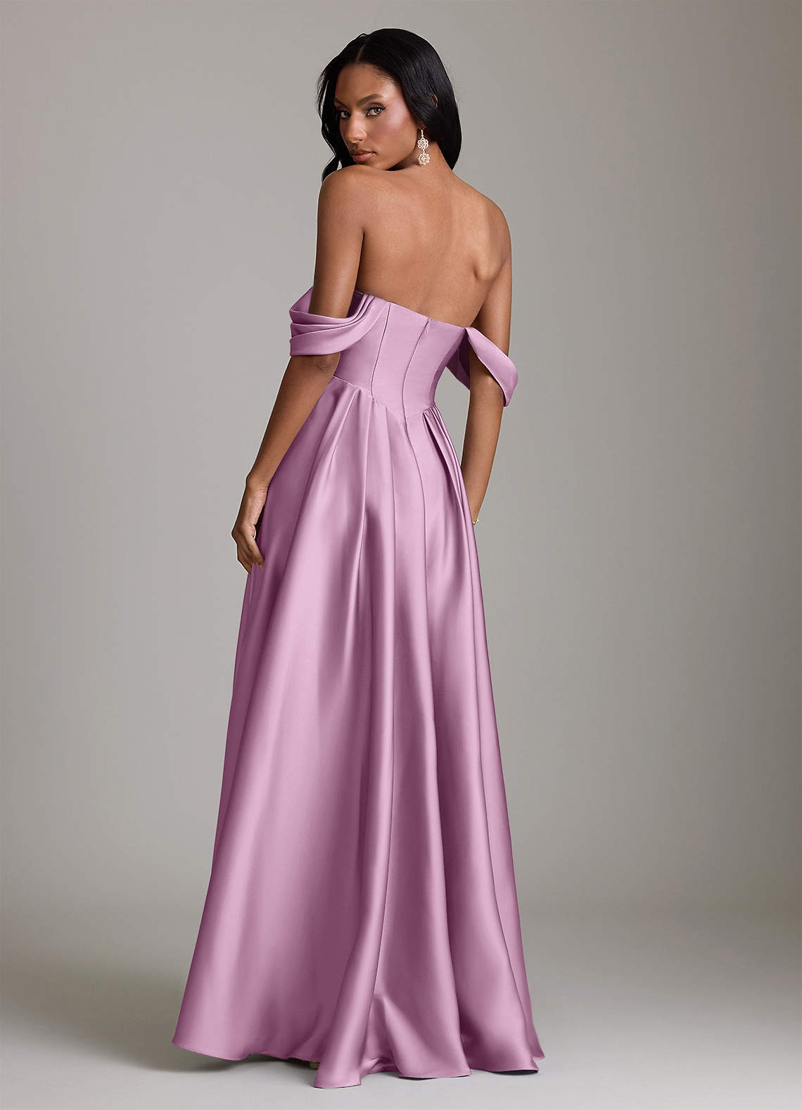 Loisa A-Line Off-the-Shoulder Stretch Satin Bridesmaid Dress in Wisteria