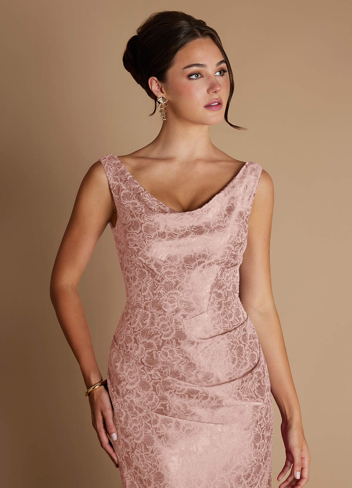 Kiana Mermaid Scoop-Neck Jacquard Wedding Guest Dress in Light Pink